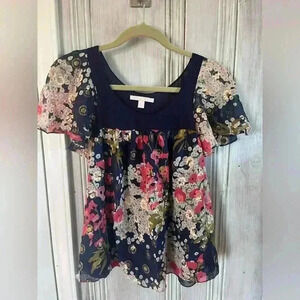 VTG Y2k silk floral babydoll Flutter Sleeve top romantic fairy coquette whimsy 6